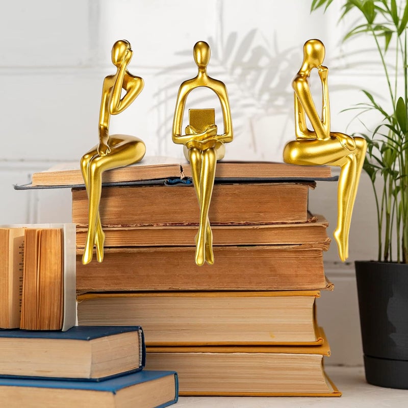 BMLCGJ Thinker Statue Gold Decor Abstract Art Sculpture, Golden Resin Collectible Figurines for Home Living Room Office Shelf Decoration,Great Gifts Ideas (Sitting Posture-Gold) - Image 4